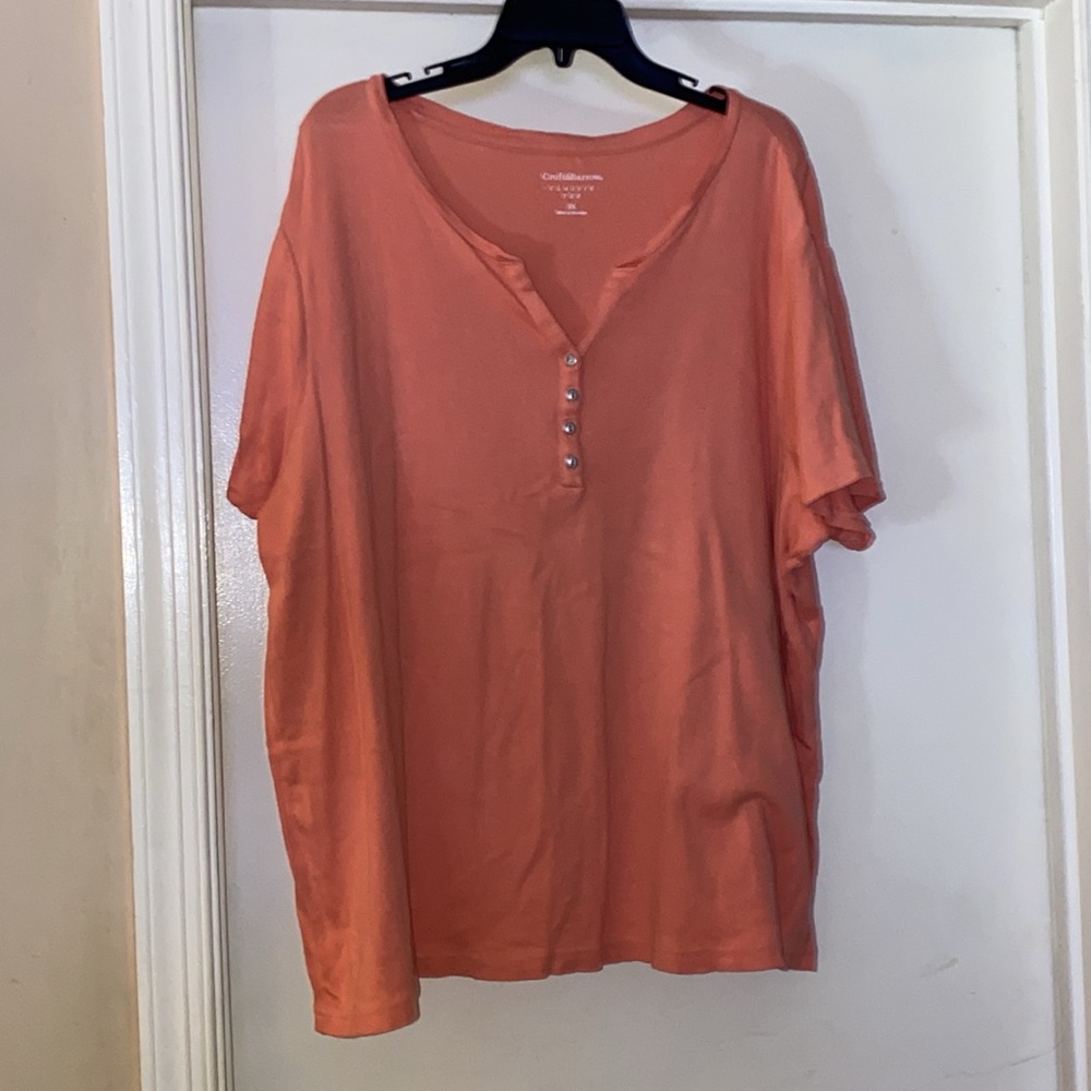 Women’s Croft & Barrow Classic Henley Tee in Soft Coral Sz 3X